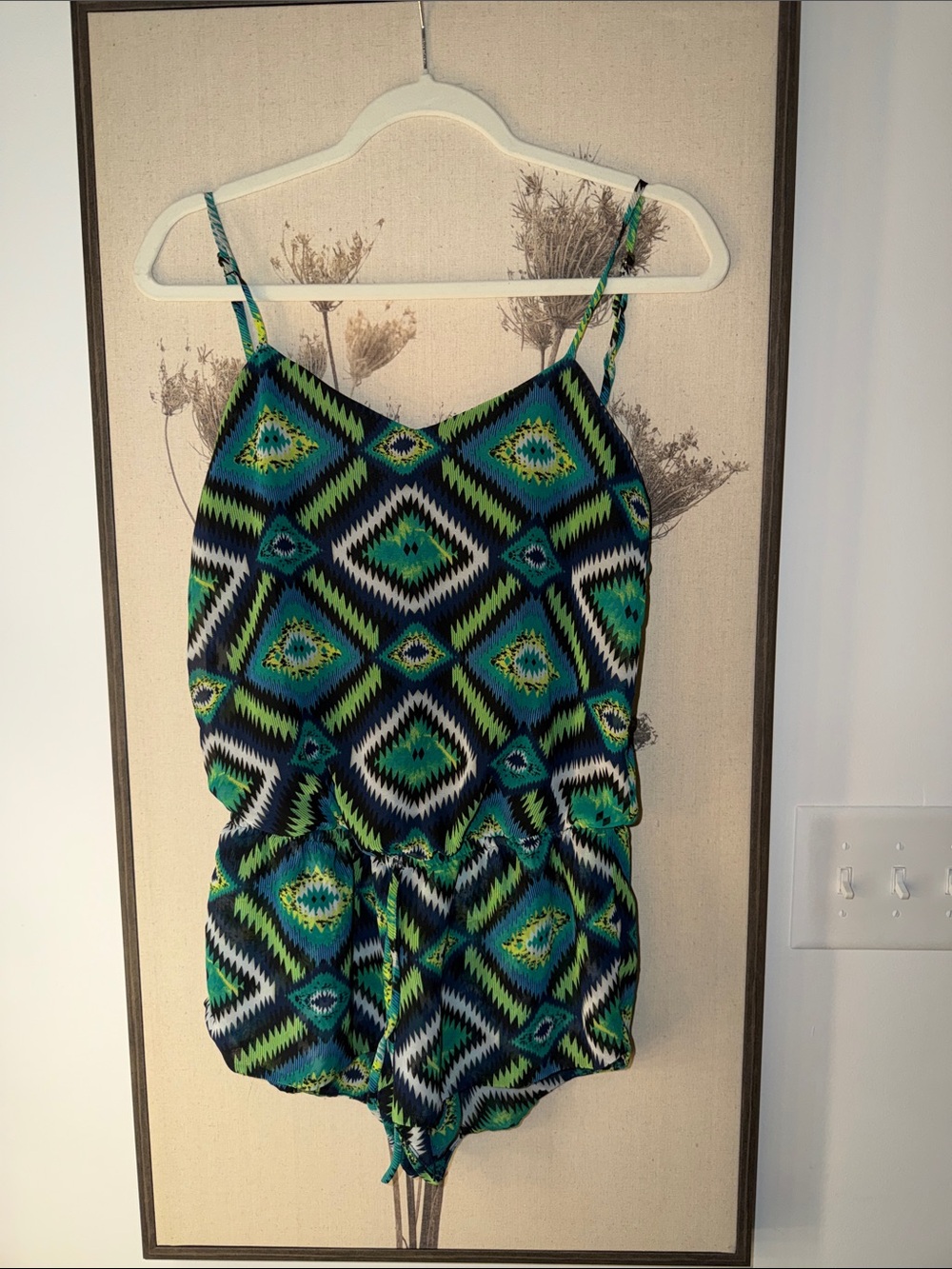Girls Green Geometric Print One-Piece Romper